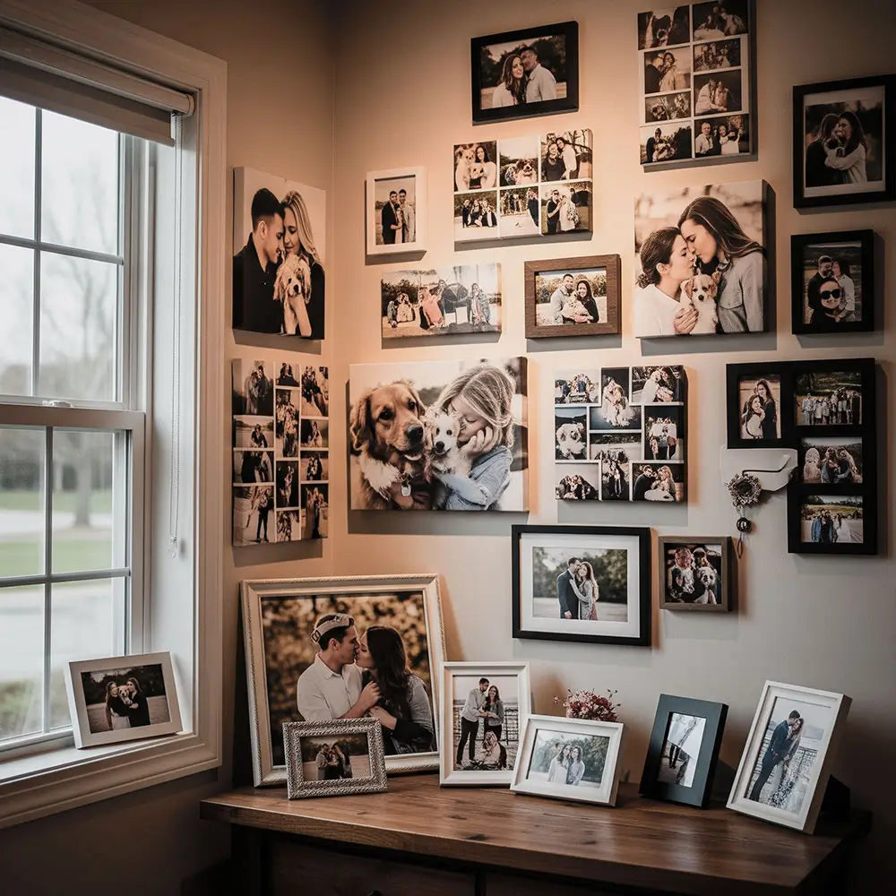 Δωμάτιο με καμβάδες και κορνίζες Canvas Frame με φυσικό φωτισμό και λεπτομέρεια.